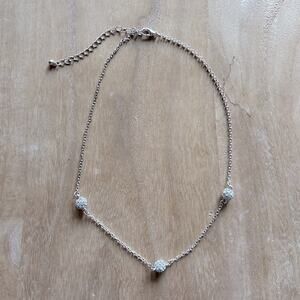 Rhinestone Ball Pendants Silver Chain Lobster Claw Clasp Adjustable Necklace